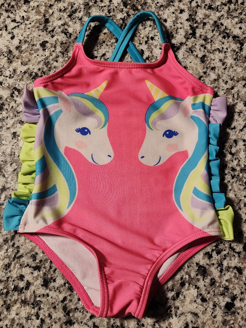 Wonder Nation Pink Unicorn One-Piece Swimsuit with Rainbow Accents